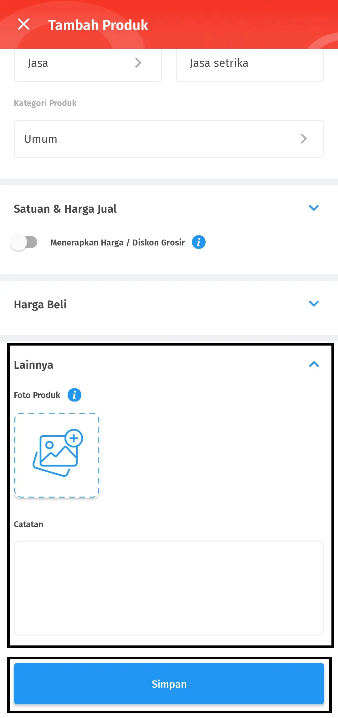 menambahkan produk jasa