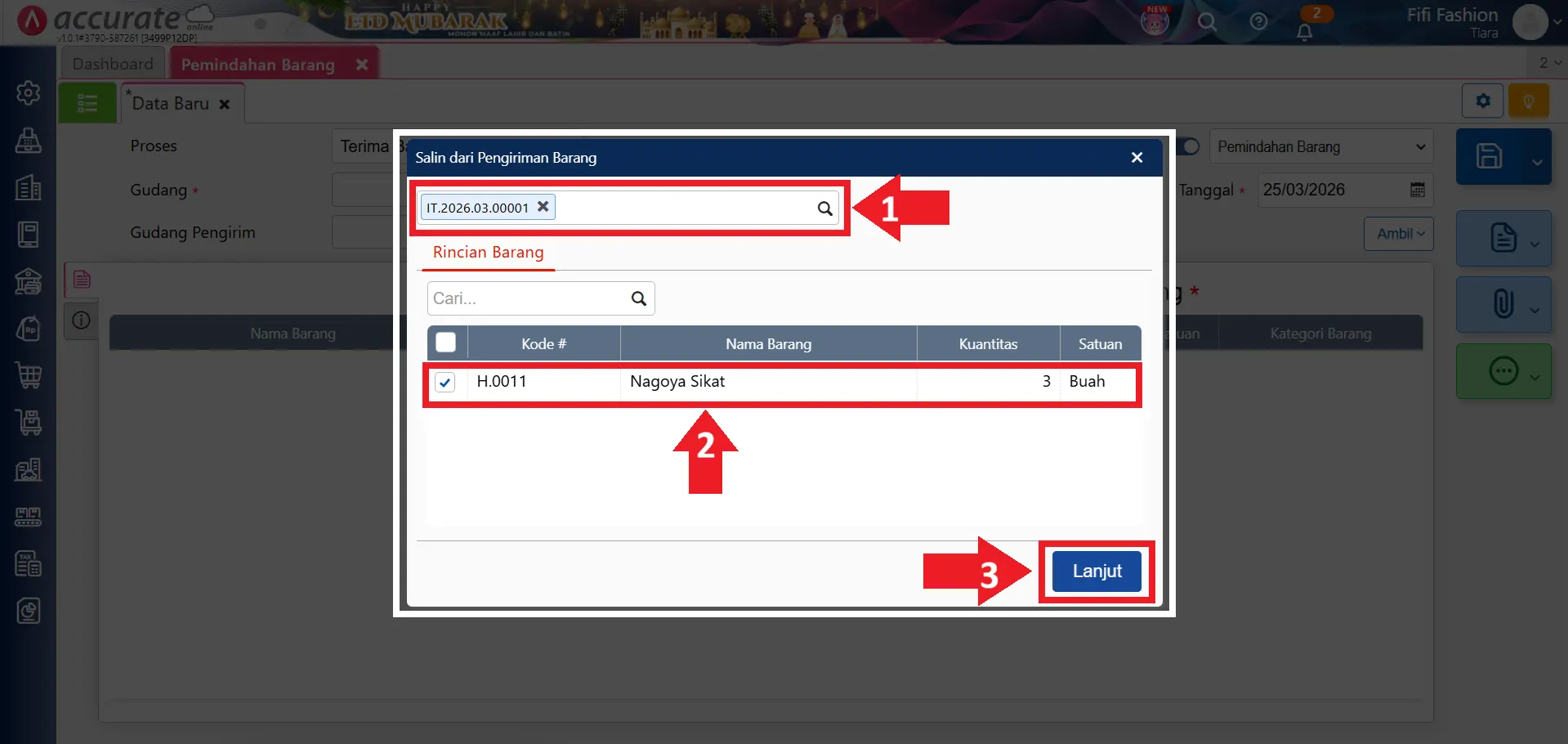 memindahkan stok barang rusak ke gudang rusak