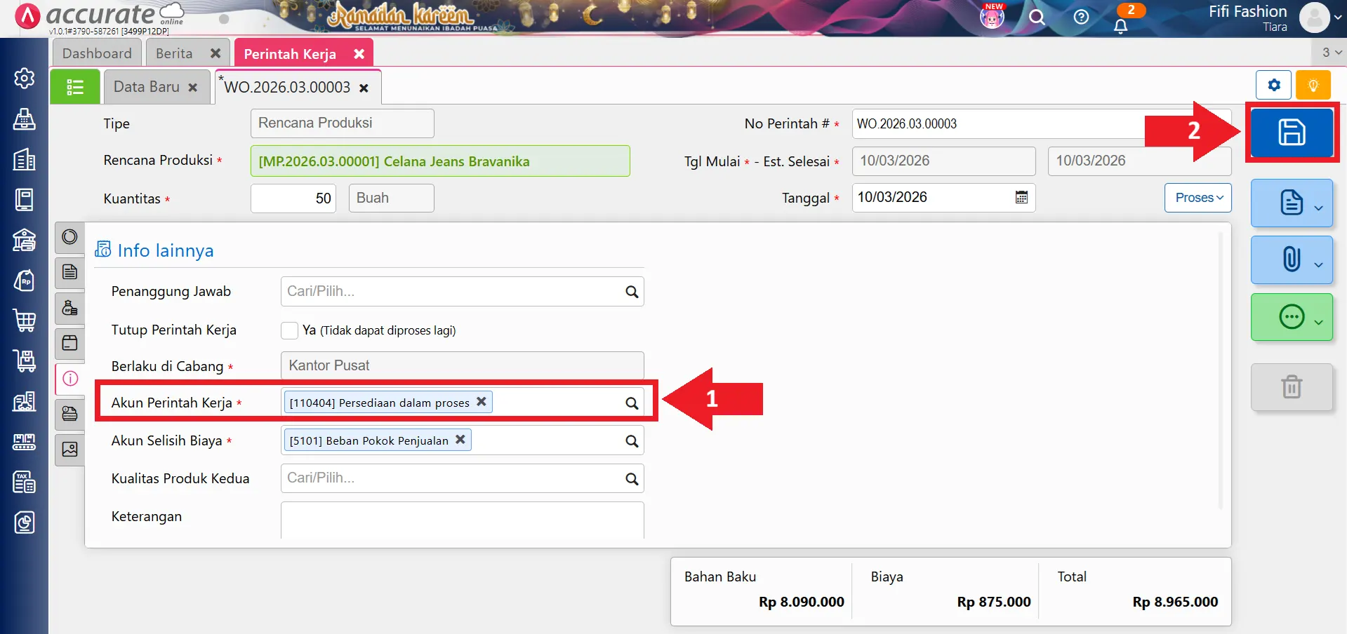 error akun saat pengambilan bahan baku