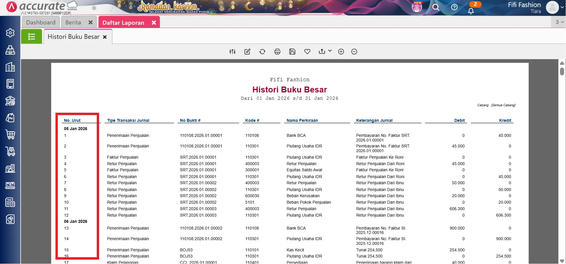 menampilkan nomor urut