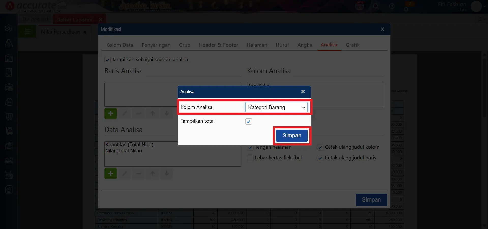 modifikasi laporan nilai persediaan per kategori barang