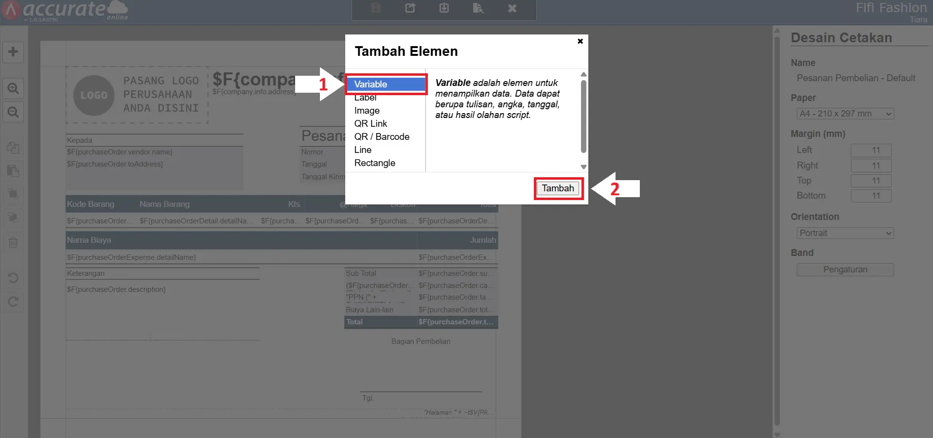 menampilkan total qty purchase order