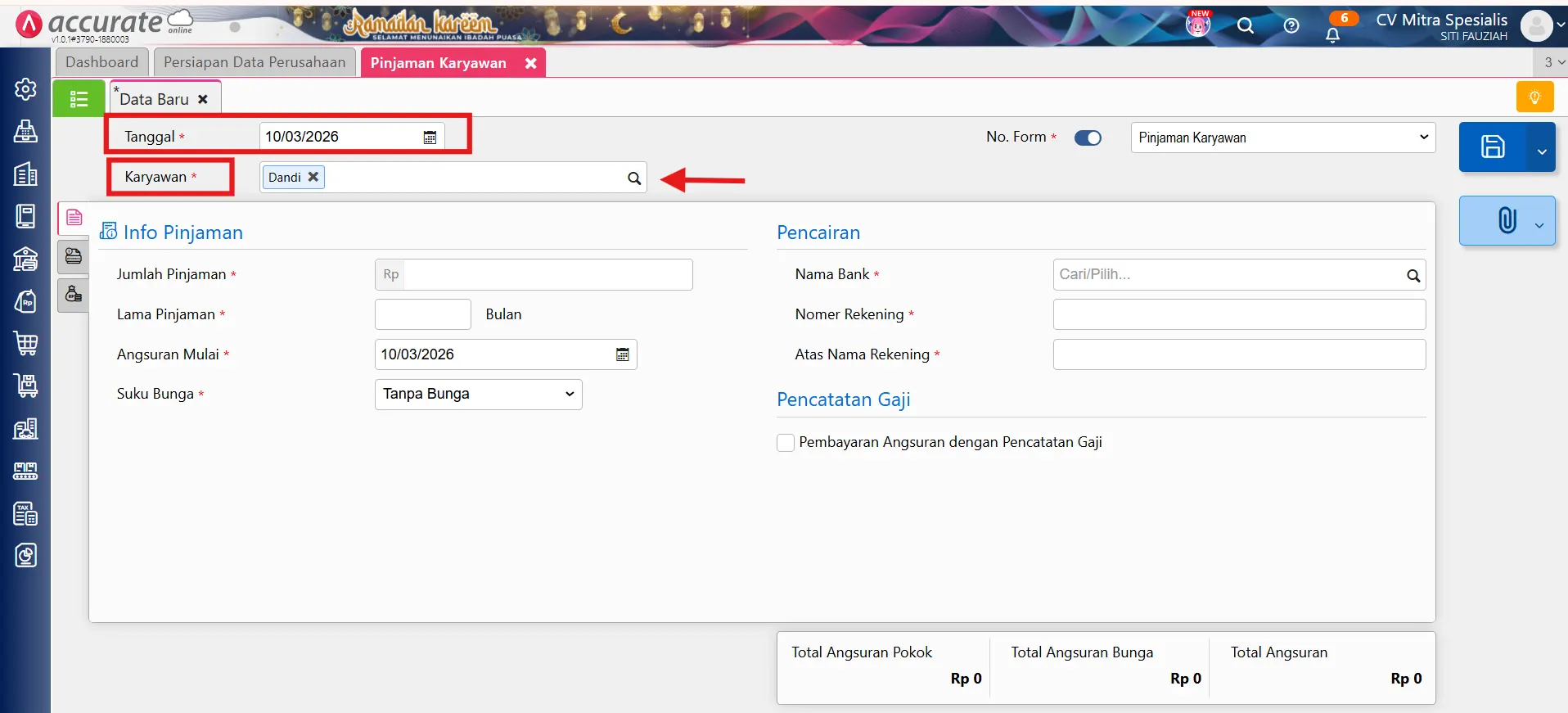 Fitur pinjaman karyawan