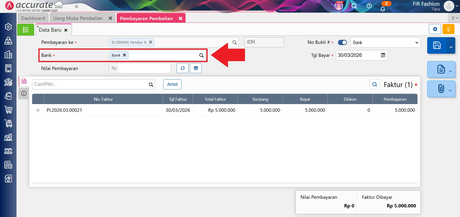mencatat saldo awal uang muka pembelian