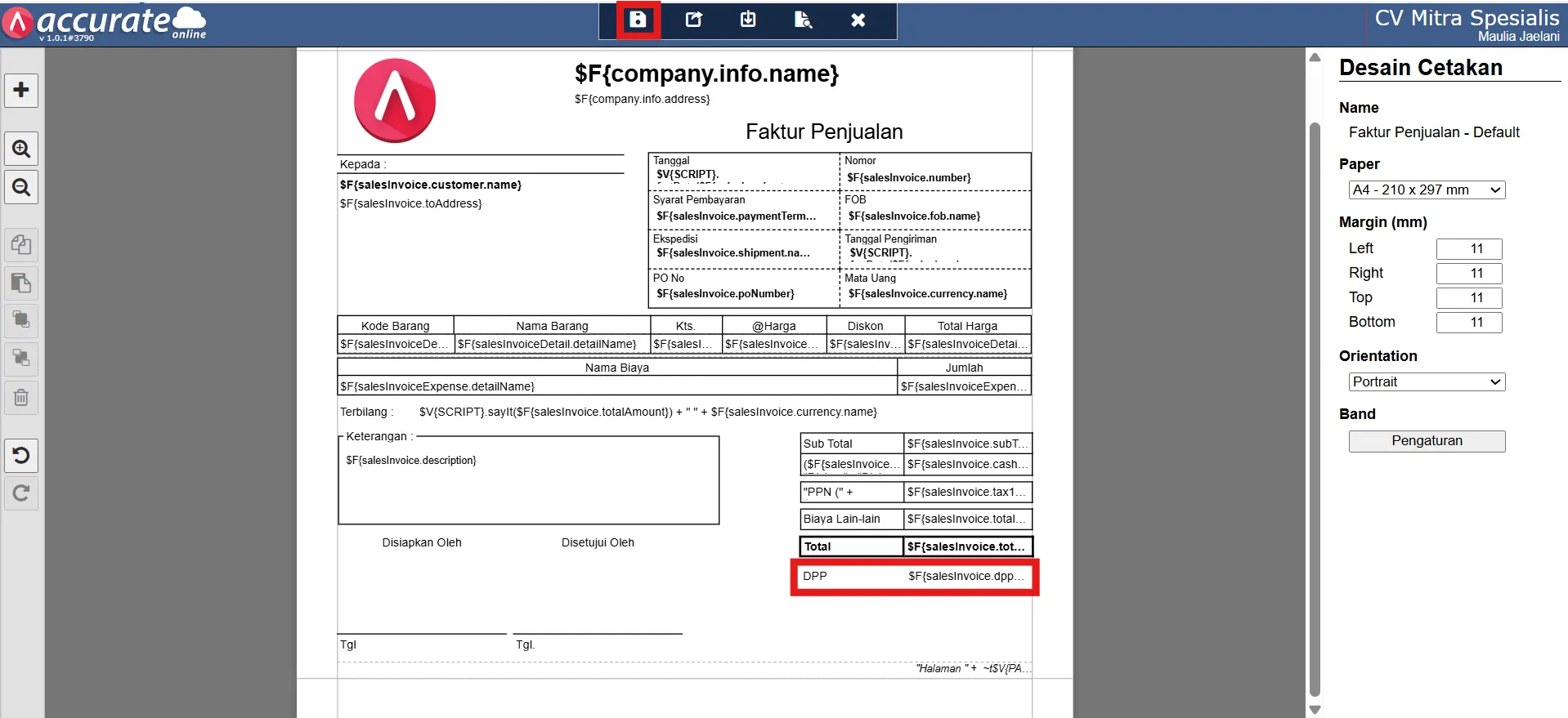 menampilkan DPP faktur penjualan