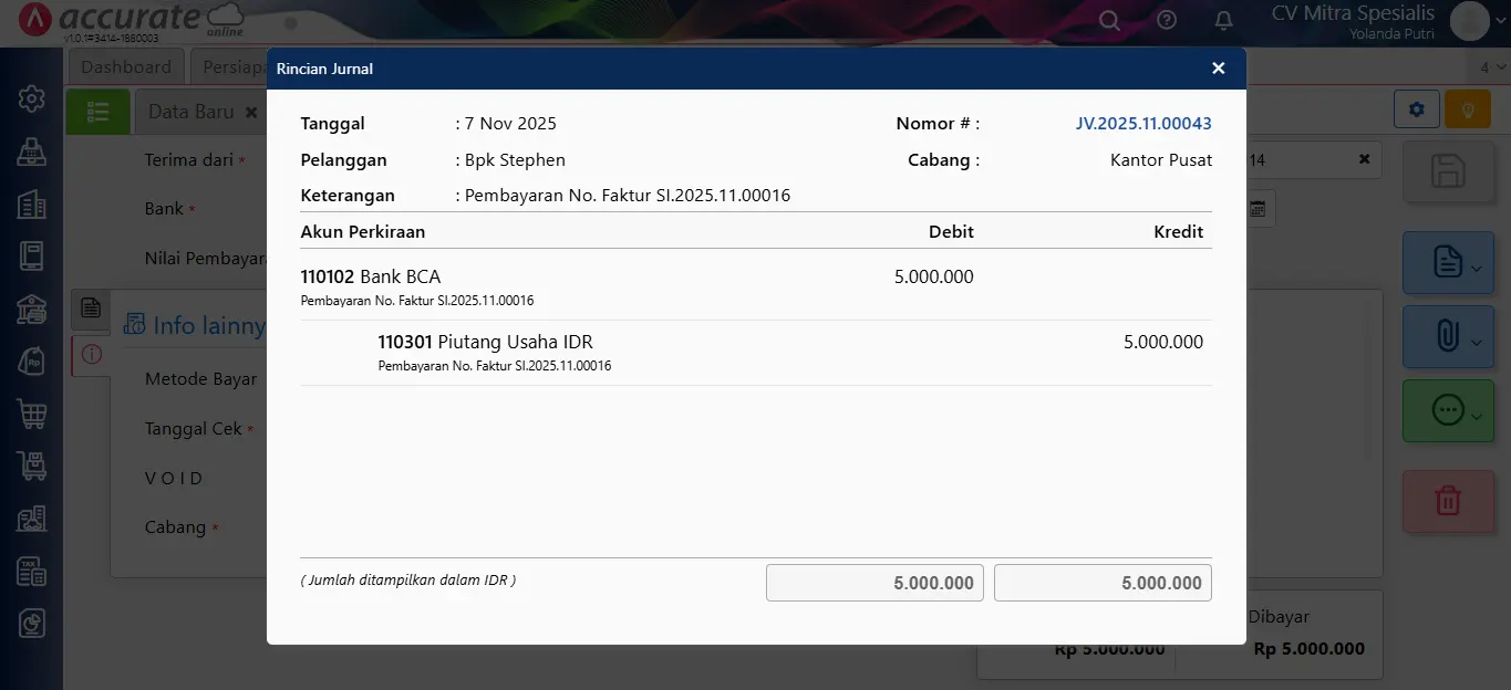 void penerimaan cek/giro kosong
