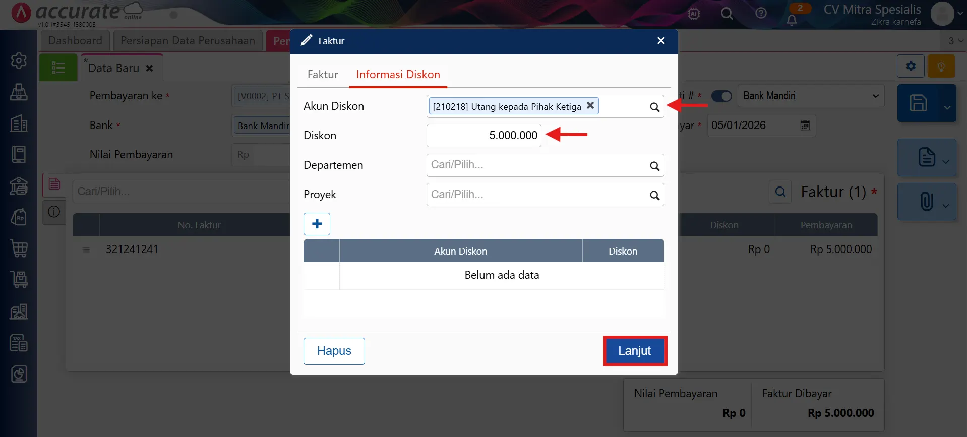 pembelian dilunasi pihak ketiga