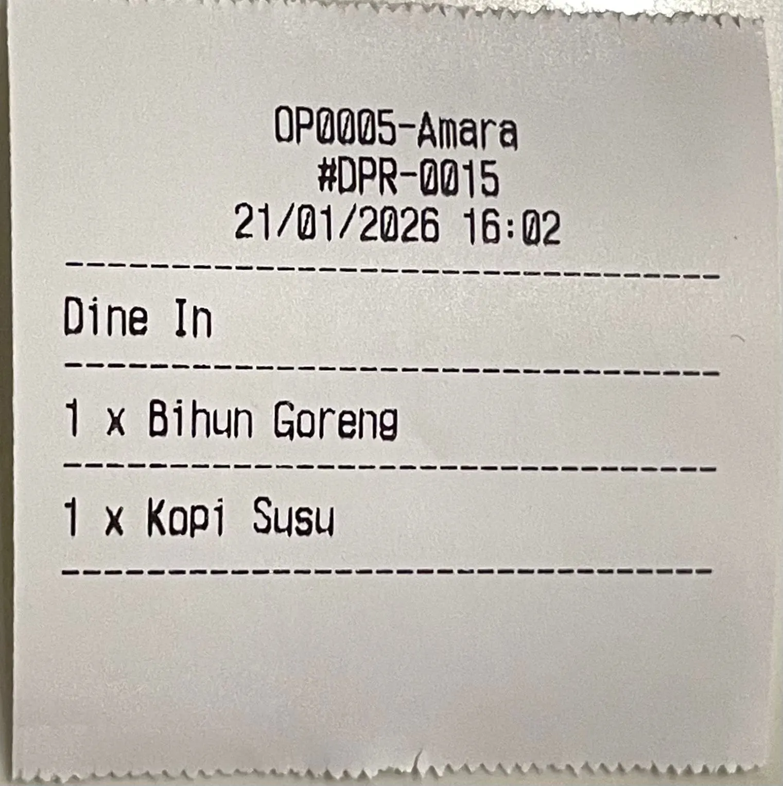 cetak tiket pesanan KDS