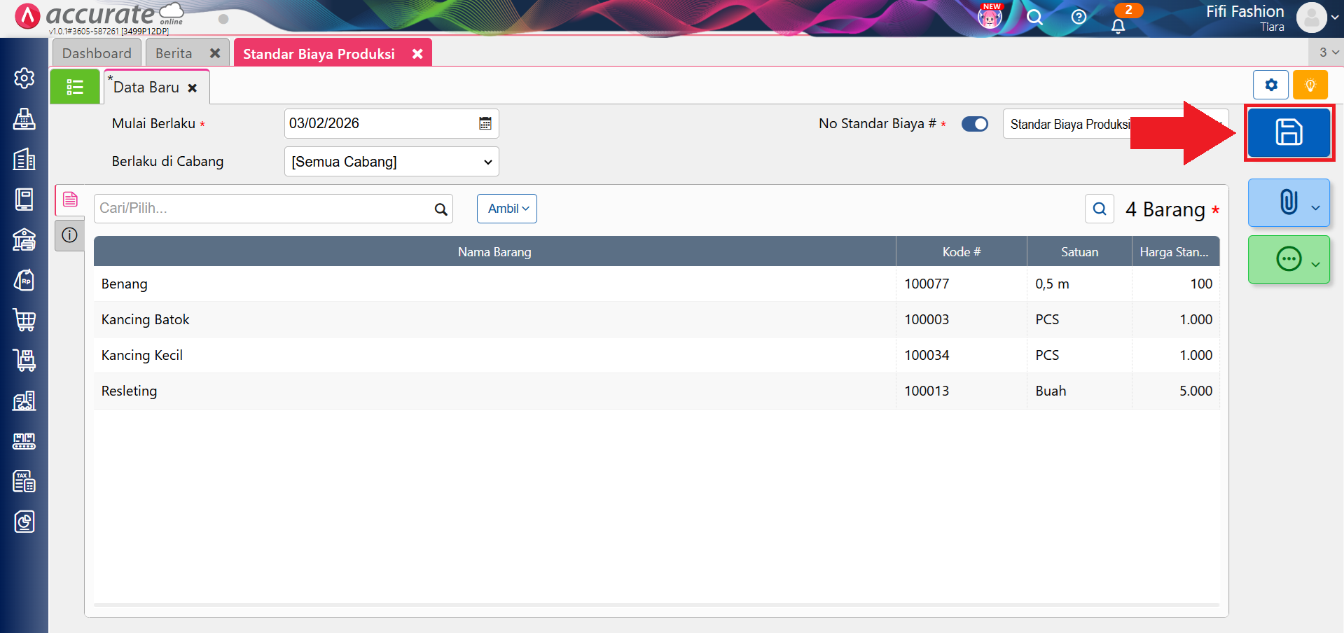 standar biaya produksi