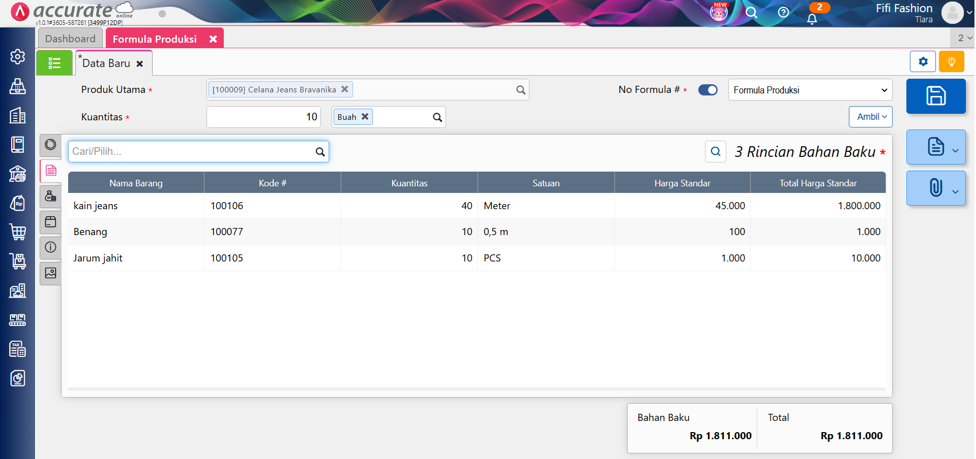 formula produksi dengan tahapan