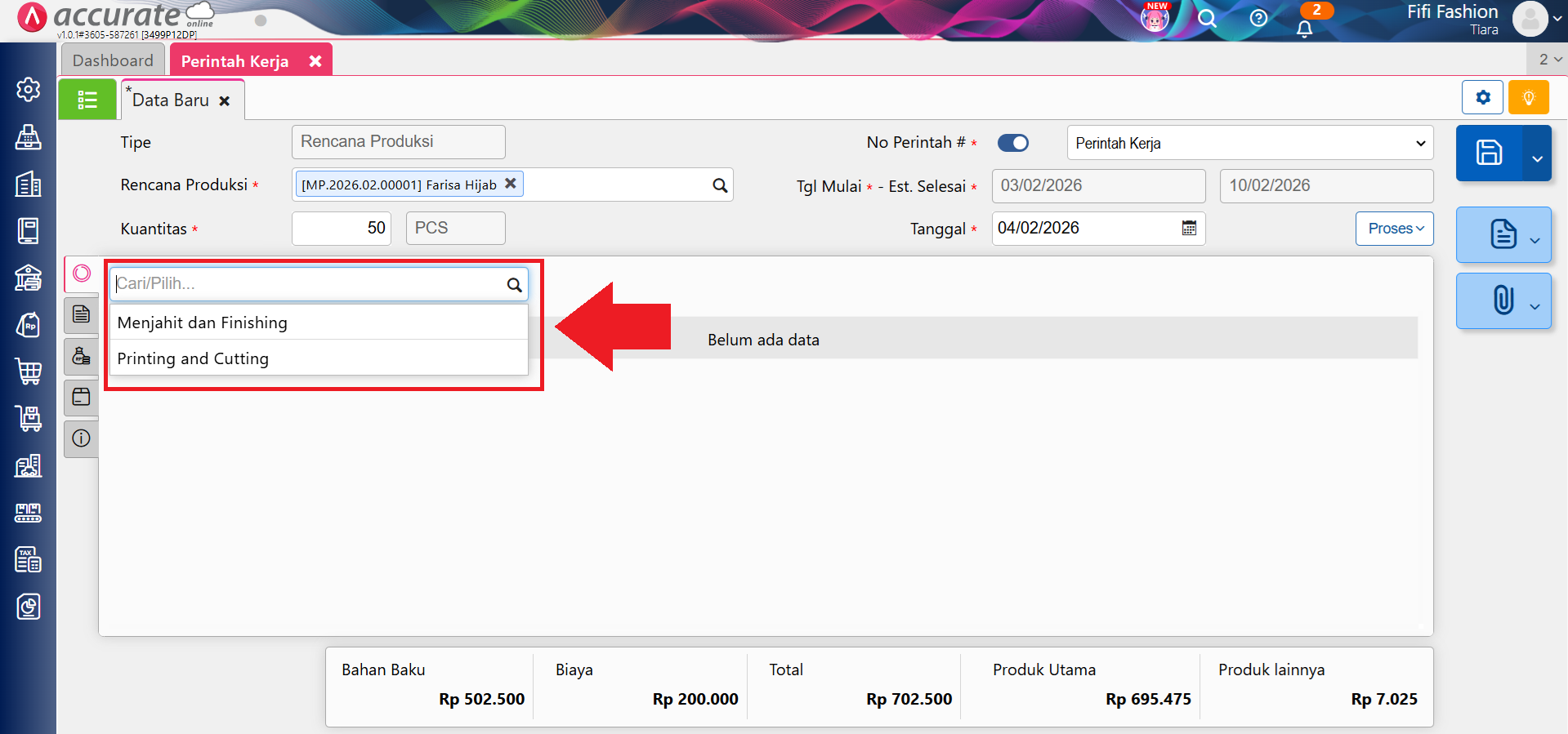 perintah kerja dengan tahapan proses