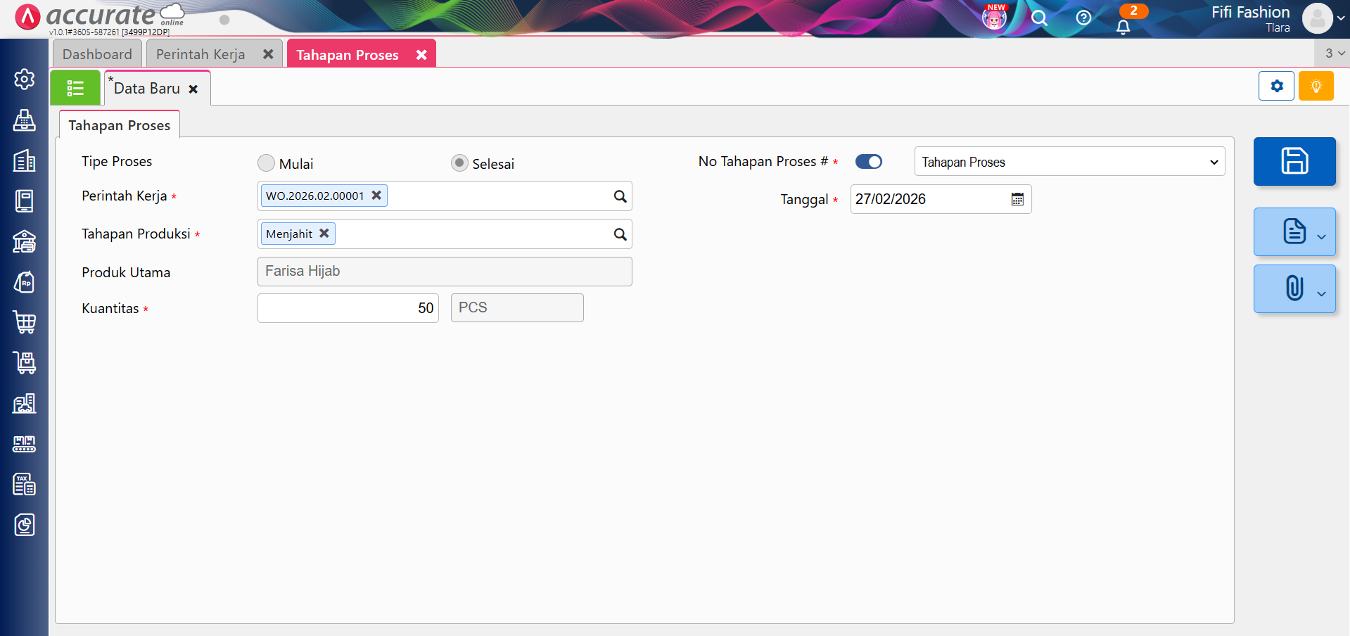 hitung progress perintah kerja
