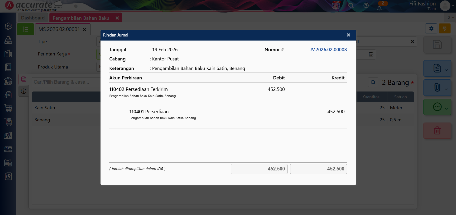 mencatat pengambilan bahan baku