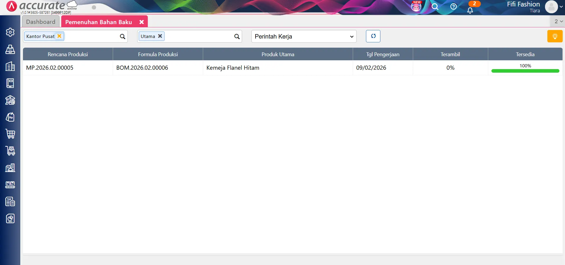 mencatat pemenuhan bahan baku
