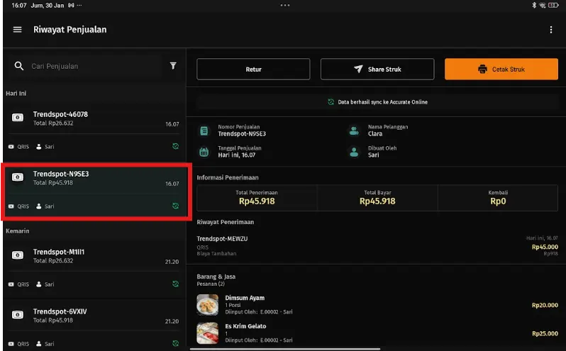 catat transaksi apos aol