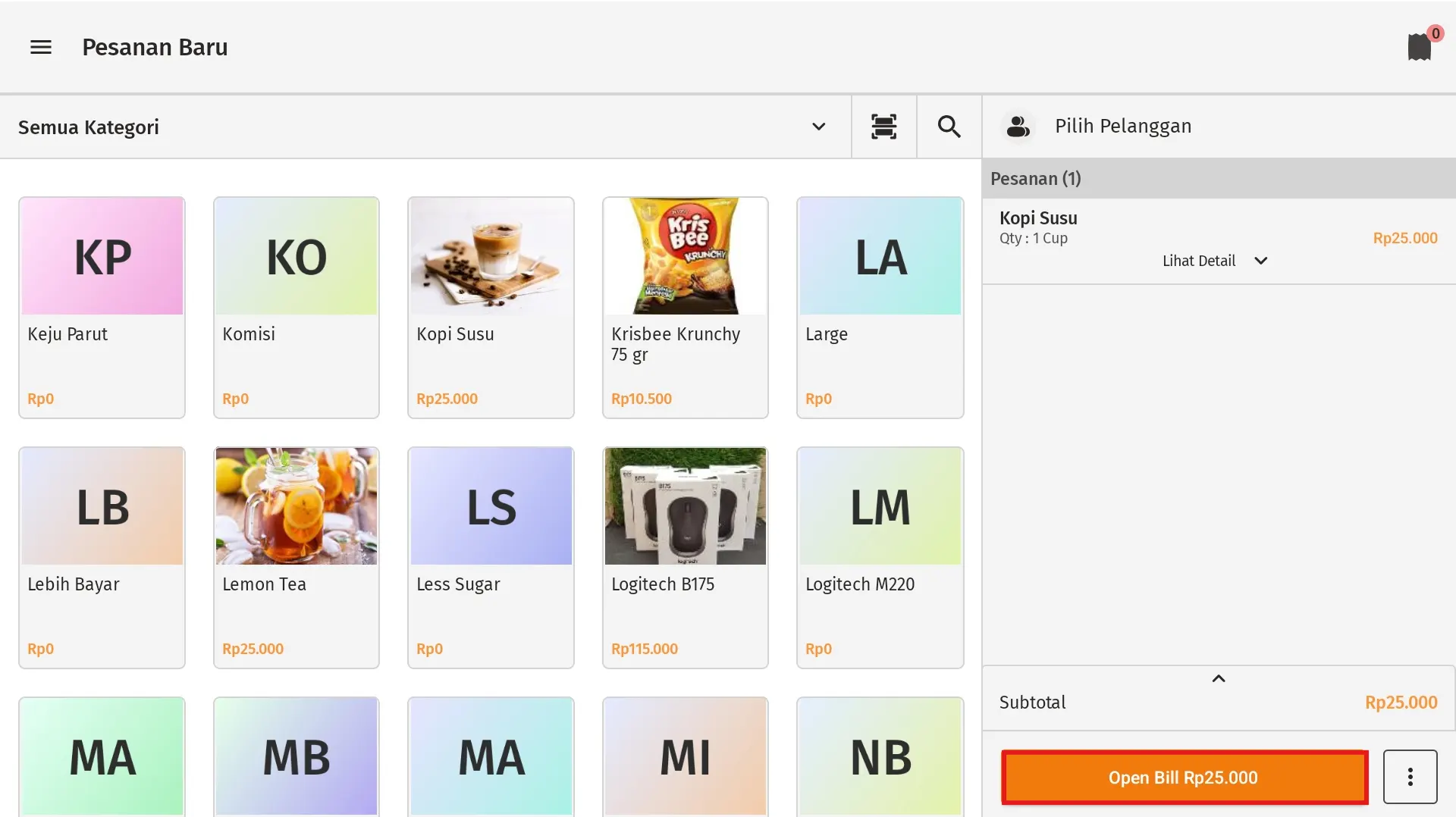menampilkan rincian modifier