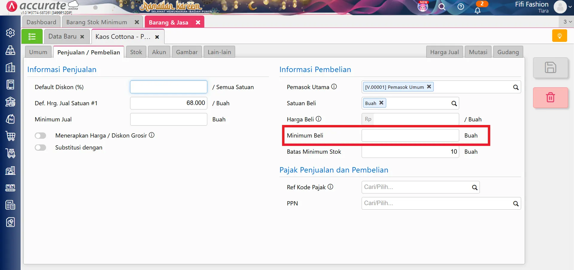 pesanan pembelian stok minimum