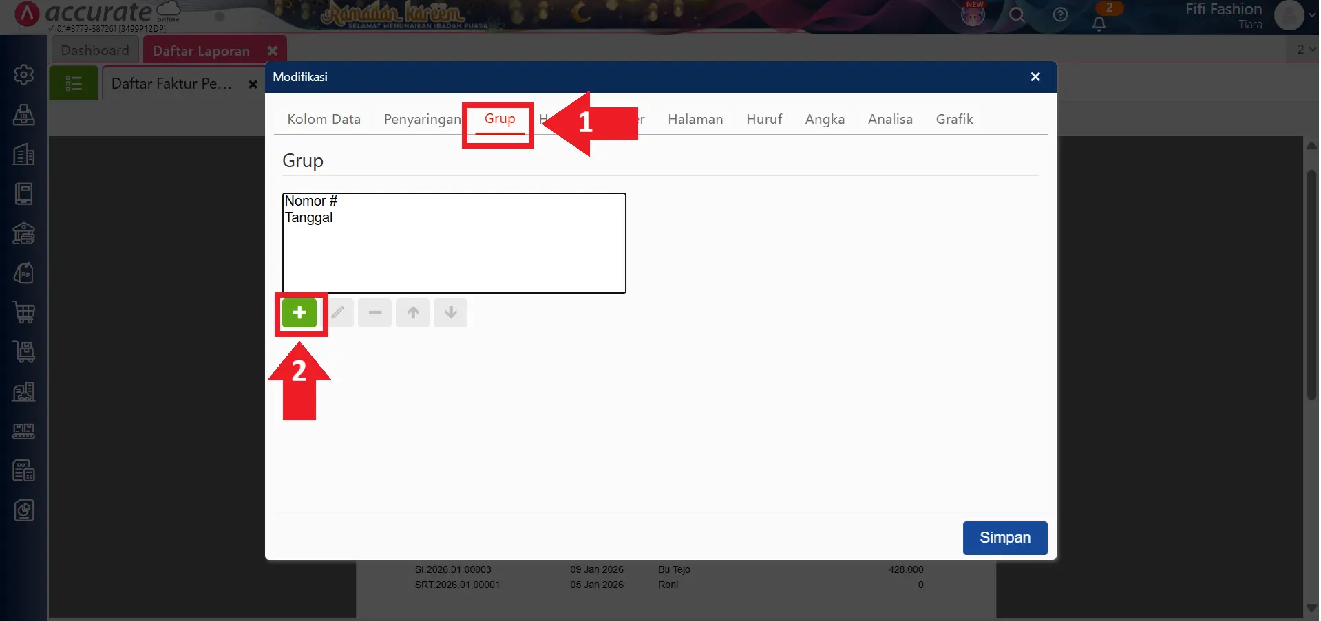 menampilkan jumlah faktur di laporan penjualan