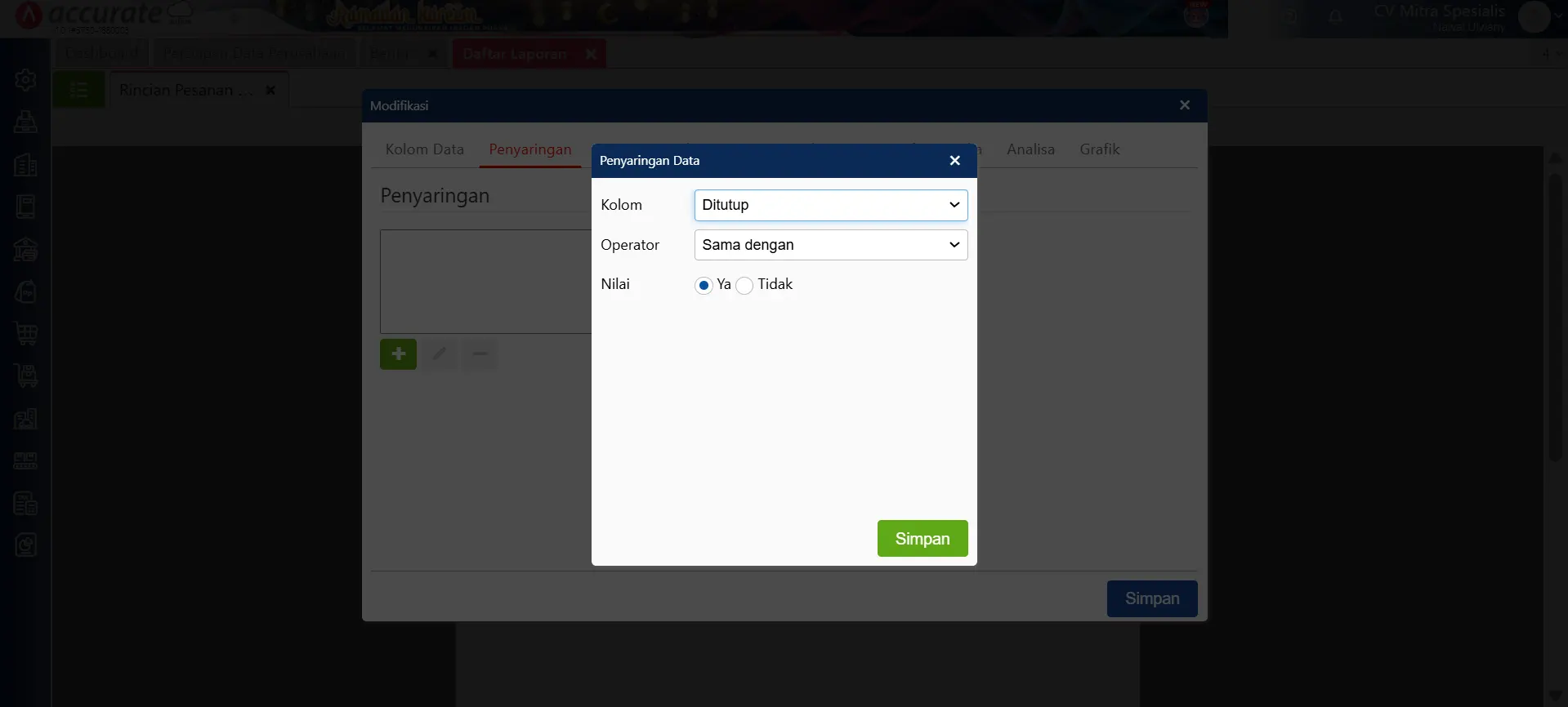 laporan pesanan pembelian ditutup
