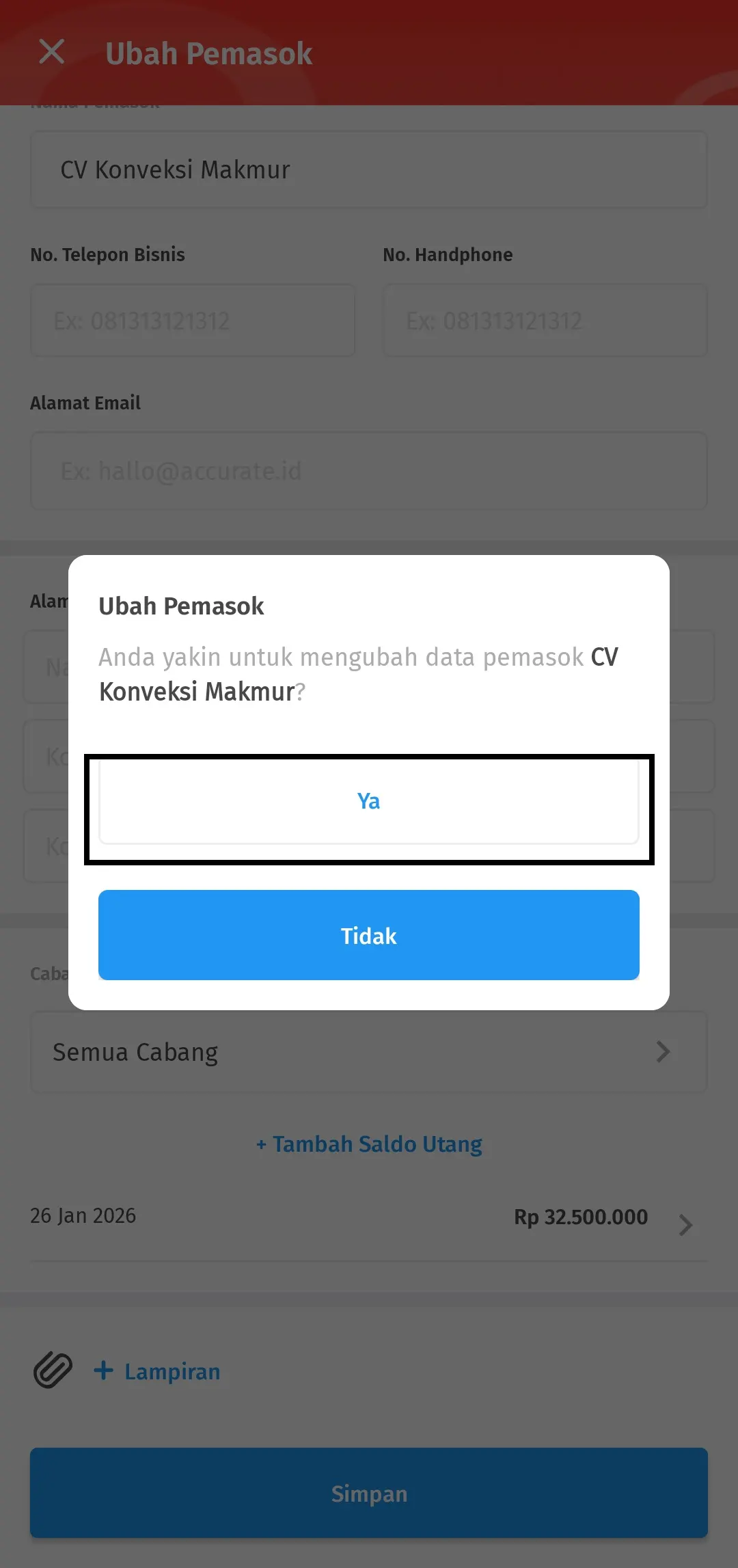 mengisi saldo utang pemasok
