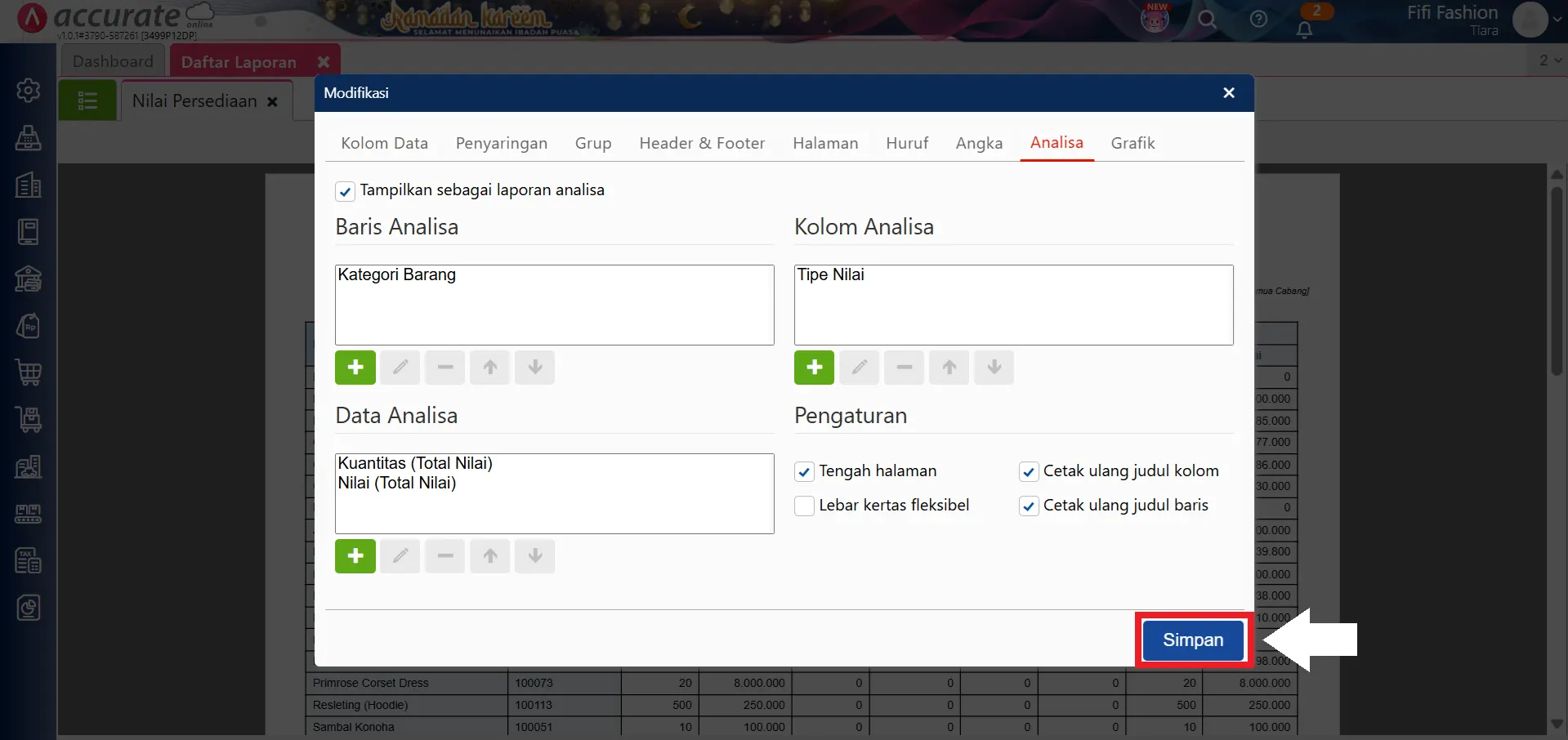 modifikasi laporan nilai persediaan per kategori barang