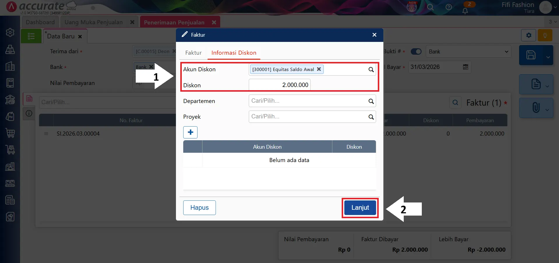 mencatat saldo awal uang muka penjualan