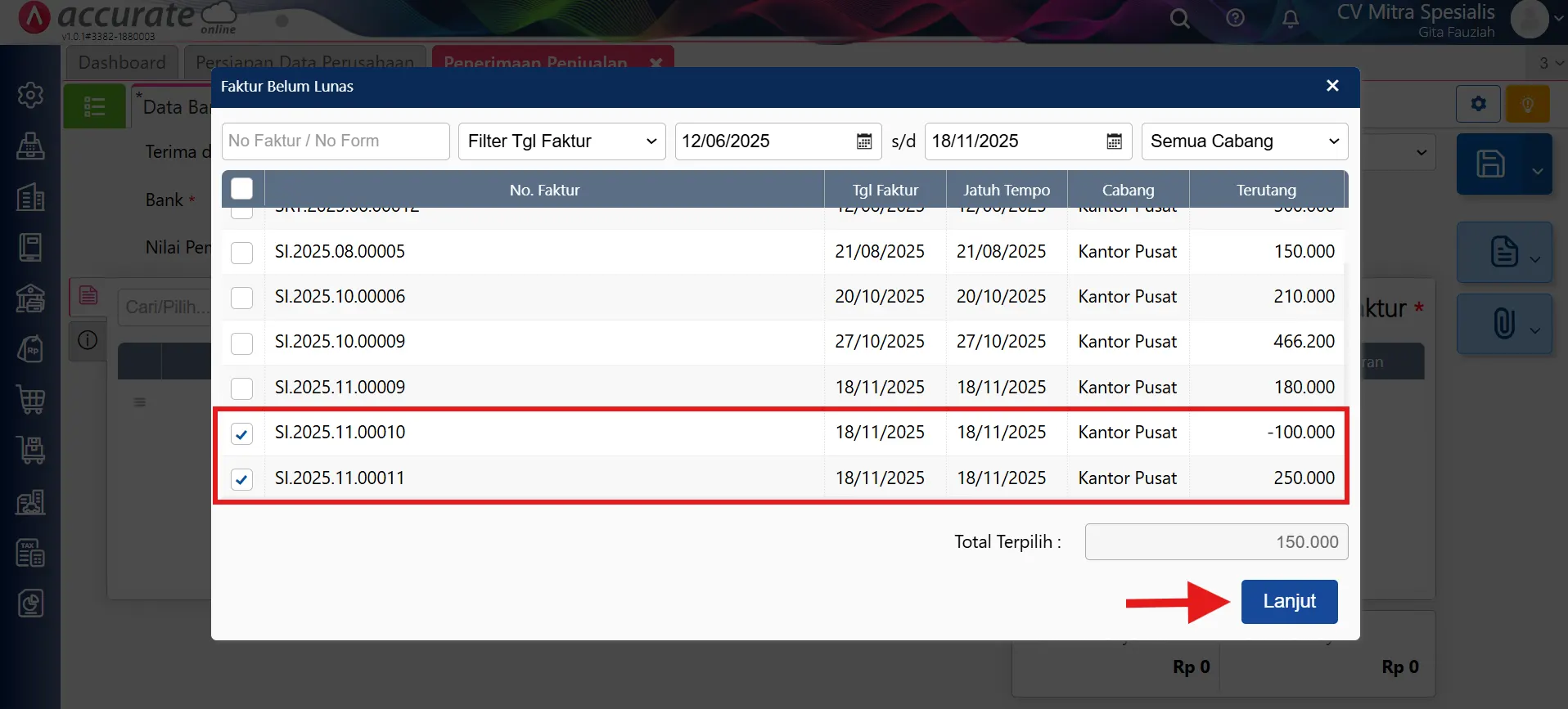 Mencatat retur faktur lunas potong faktur lain