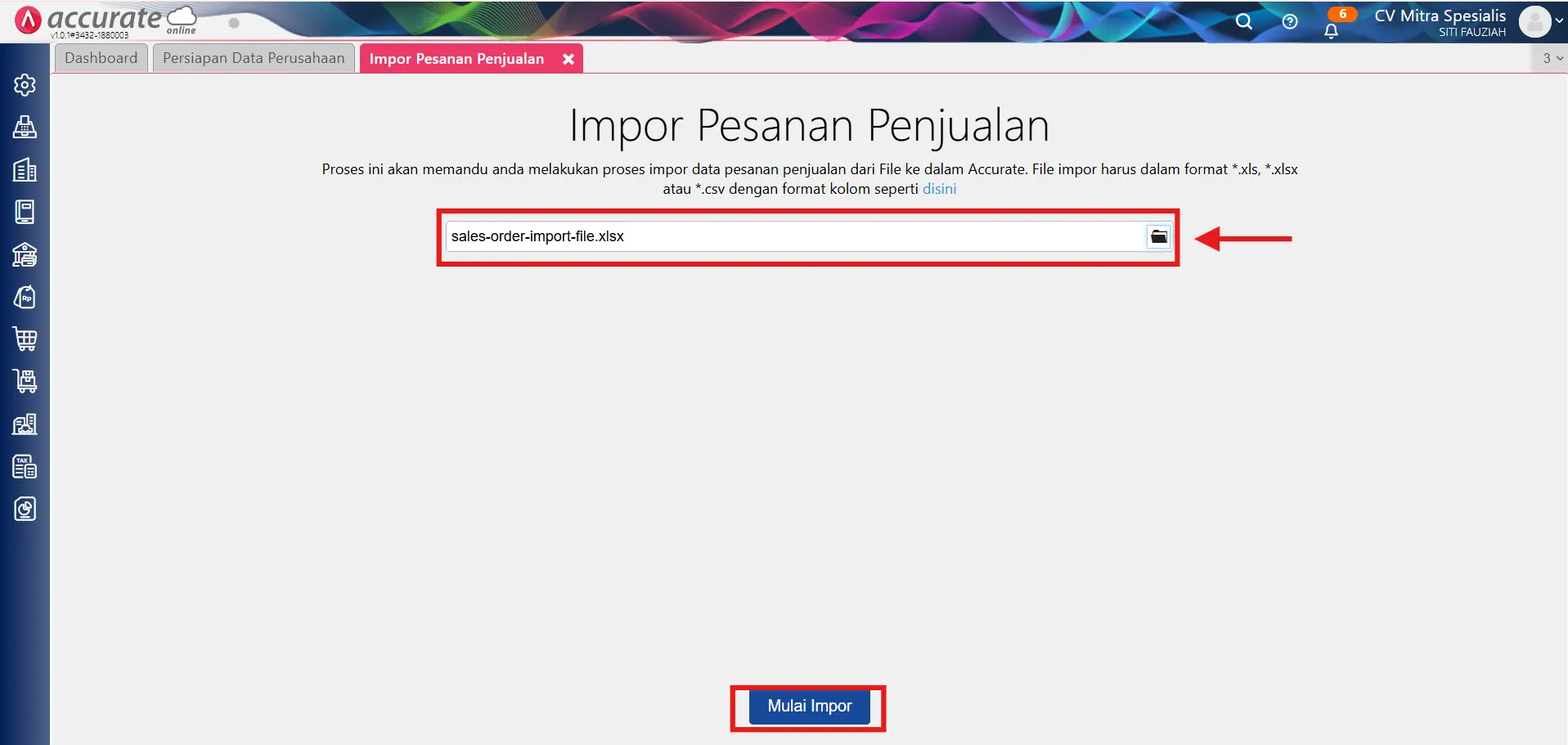 impor pesanan penjualan valas dari excel