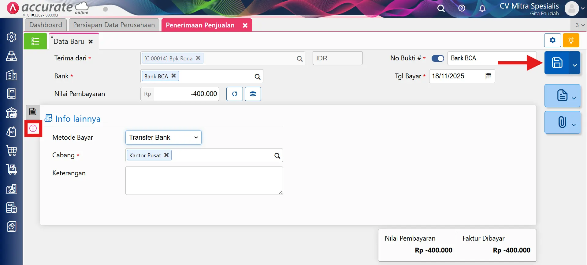 mengembalikan dana retur yang sudah lunas
