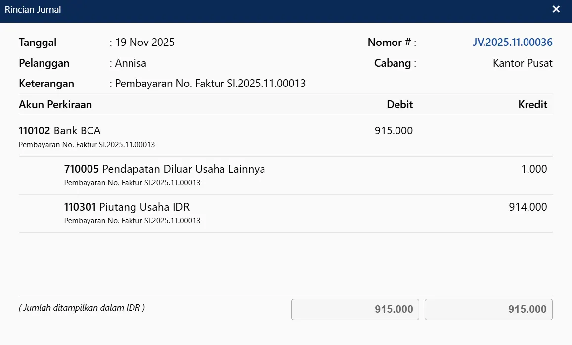 mengalokasikan lebih bayar penjualan ke akun lain