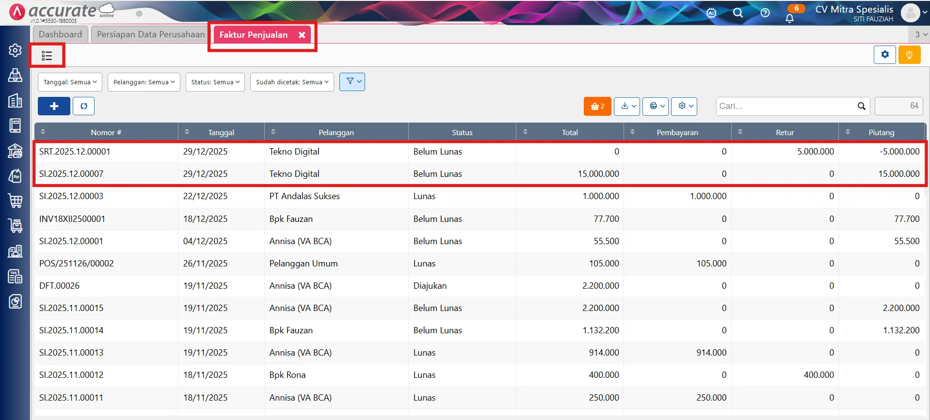 Cara mengatasi error nomor seri retur penjualan