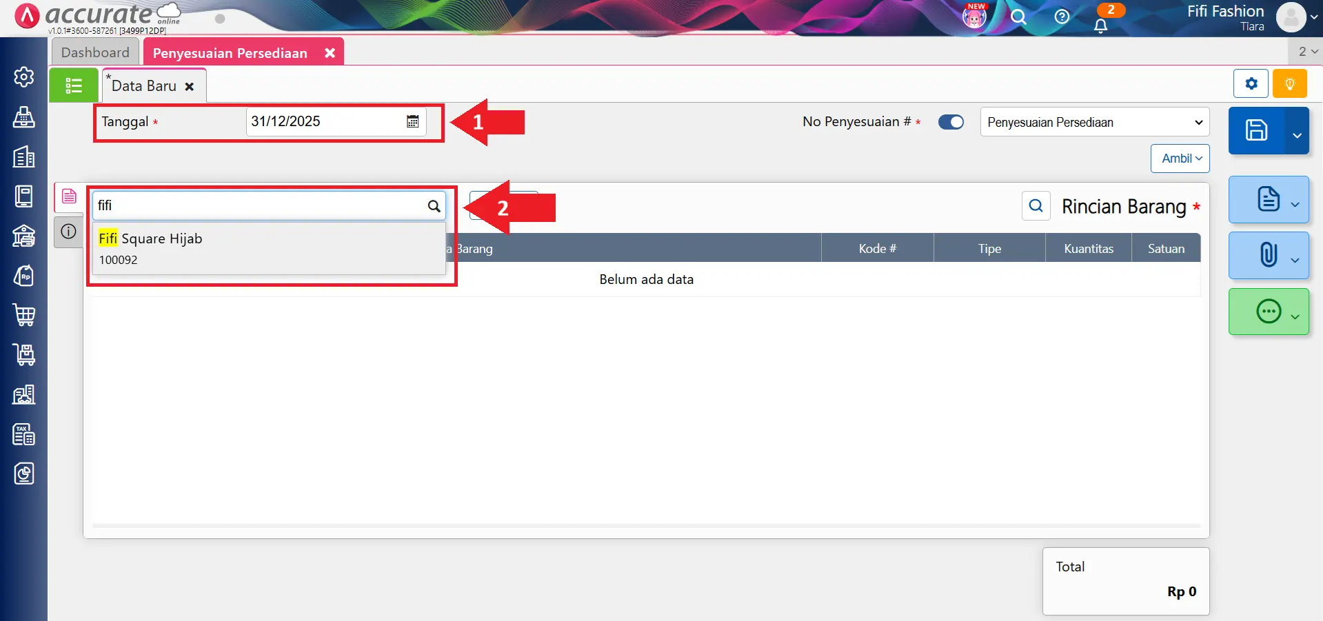 input saldo awal barang terkirim