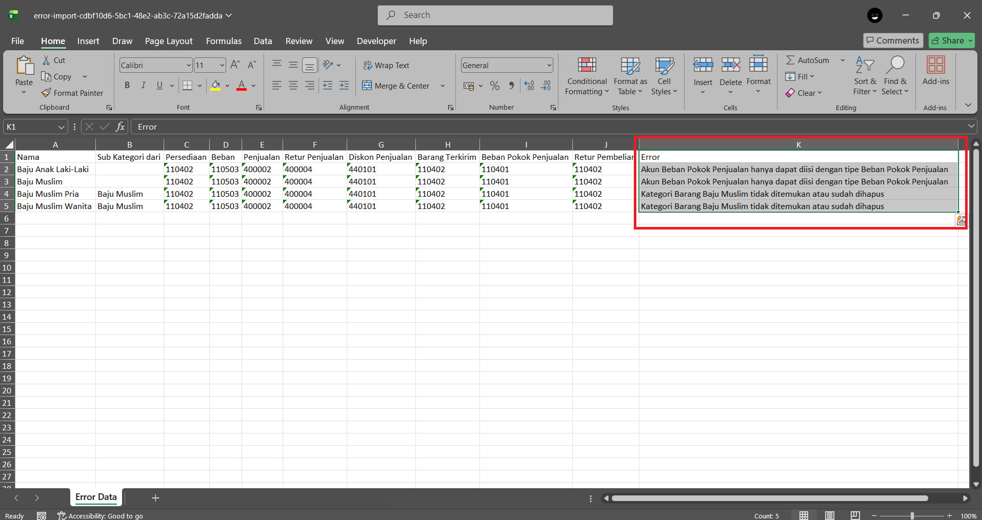 Cara impor kategori barang dari Excel