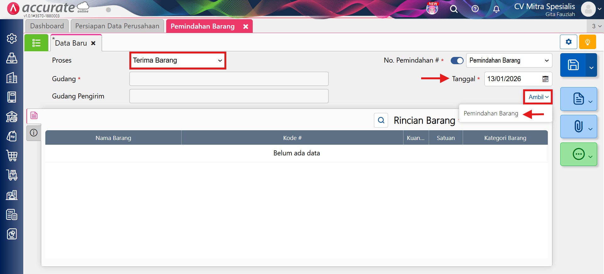 mengeluarkan stok hilang saat pengiriman