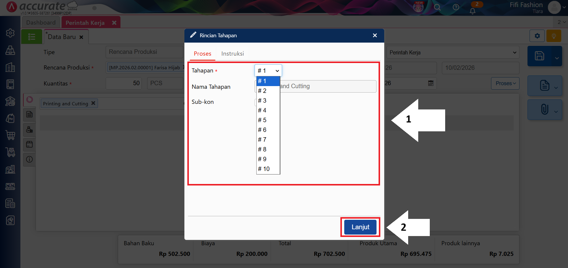 perintah kerja dengan tahapan proses