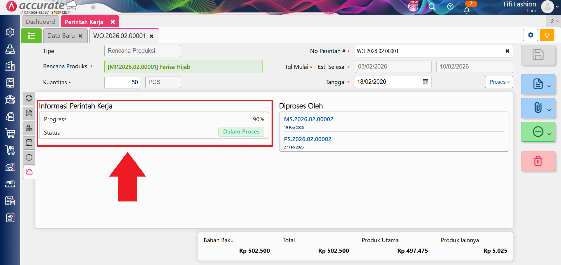 hitung progress perintah kerja