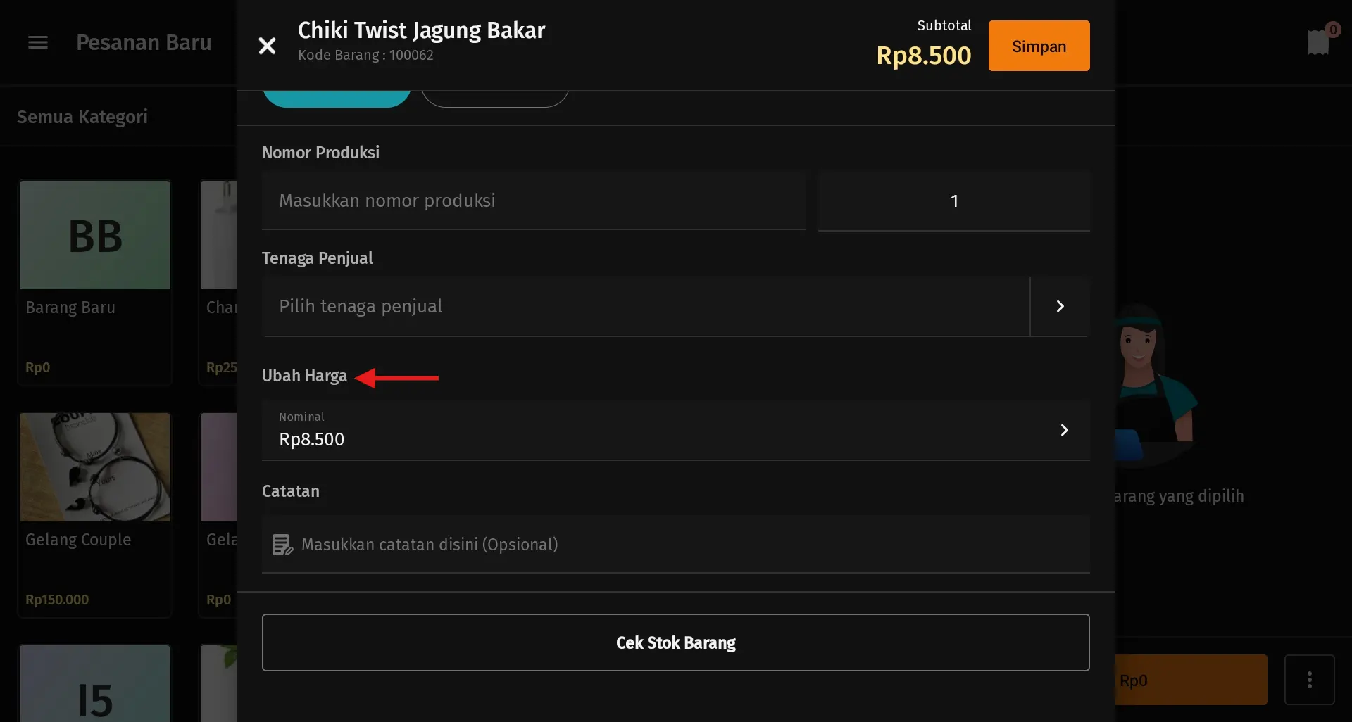 akses mengubah harga jual