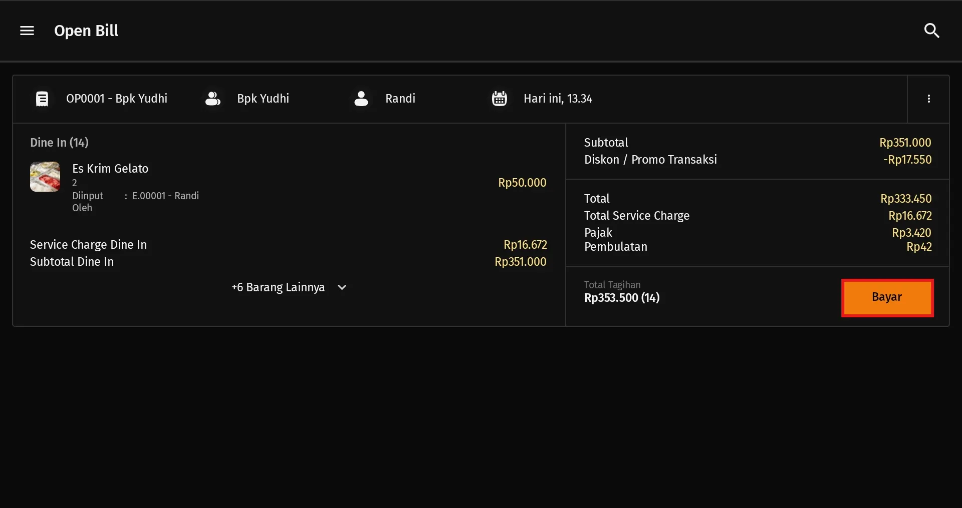 menggabungkan dua meja dalam satu pelanggan