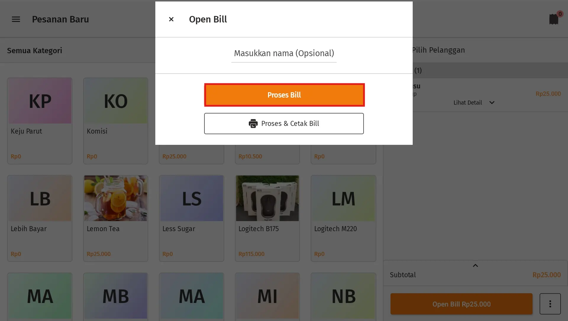 menampilkan rincian modifier