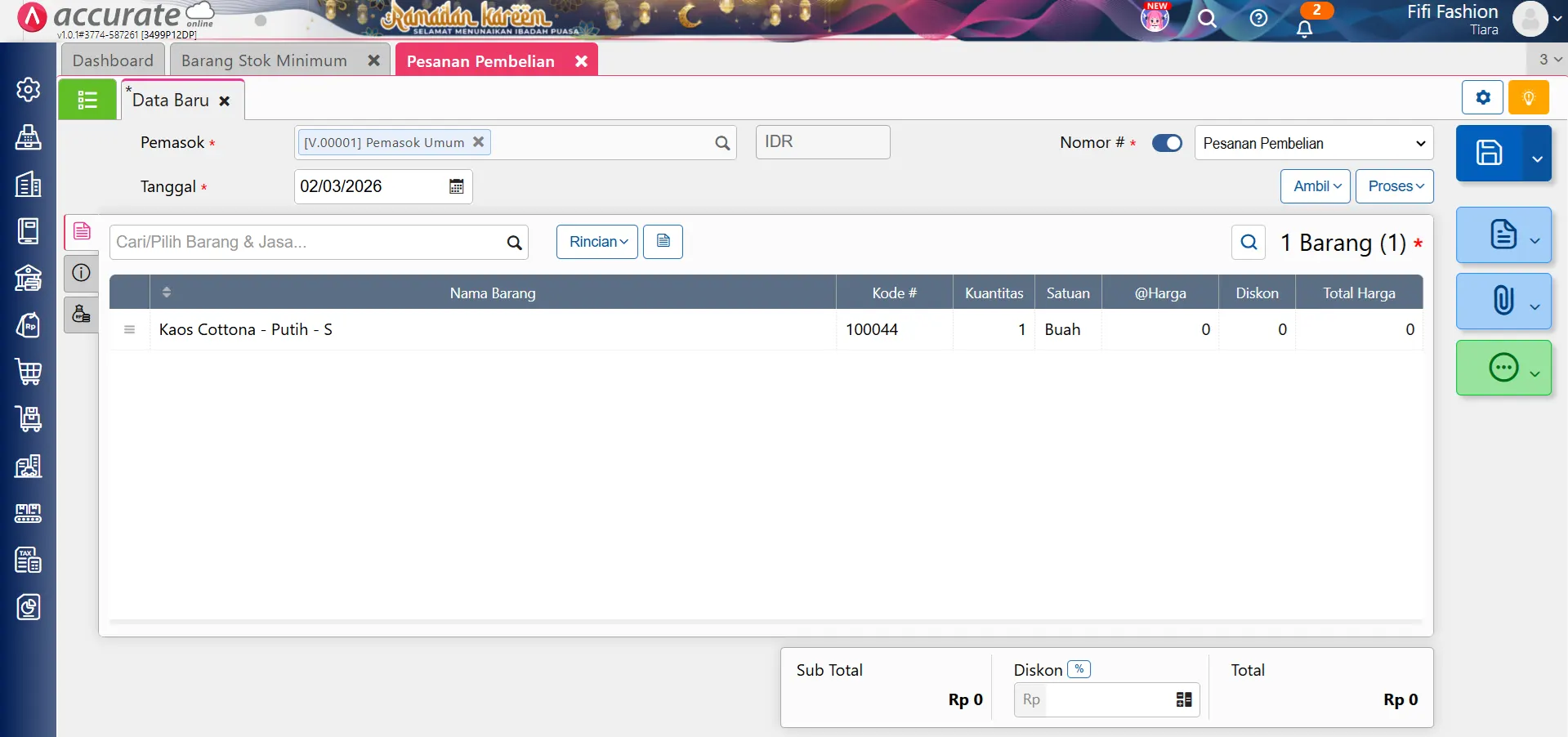pesanan pembelian stok minimum