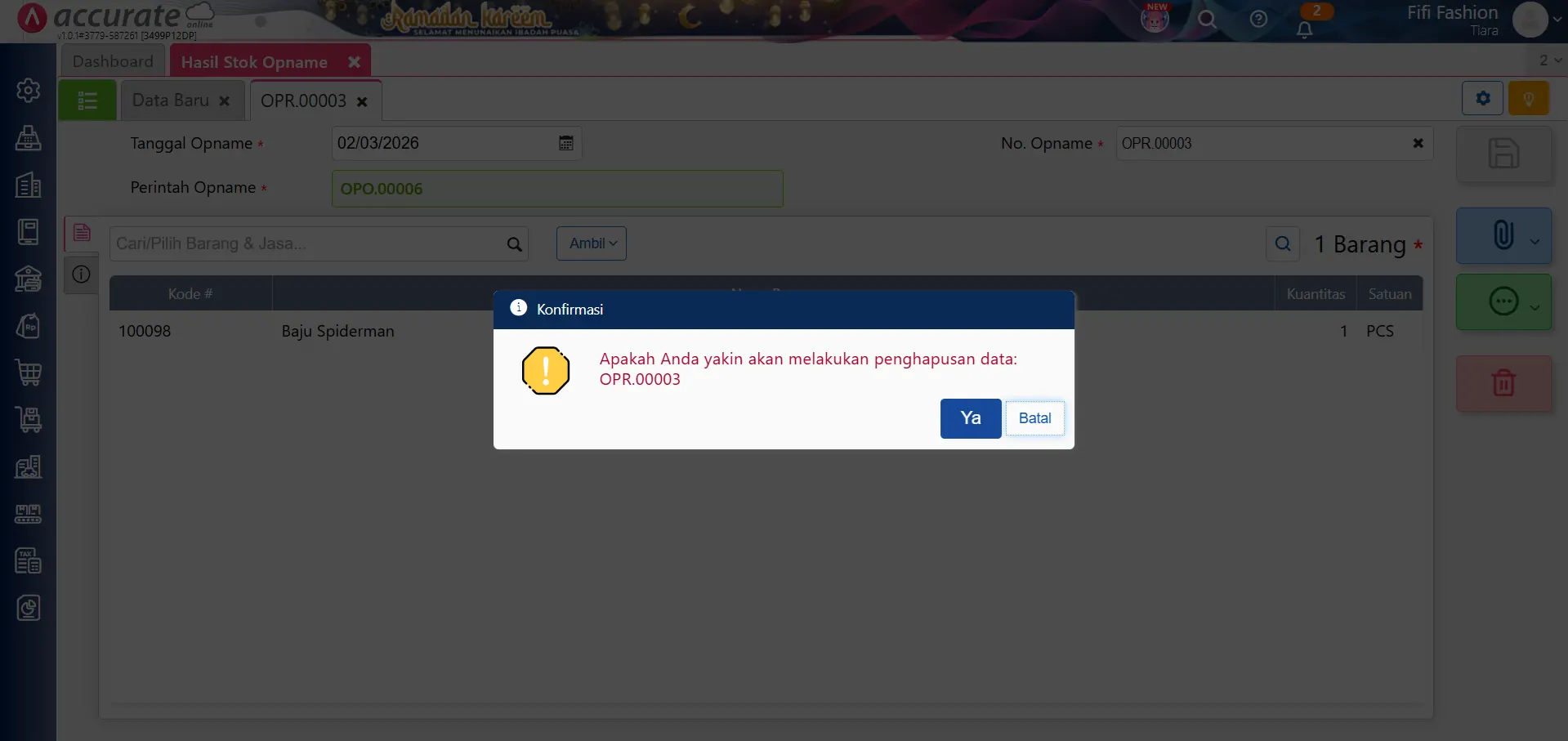 hapus perintah stock opname