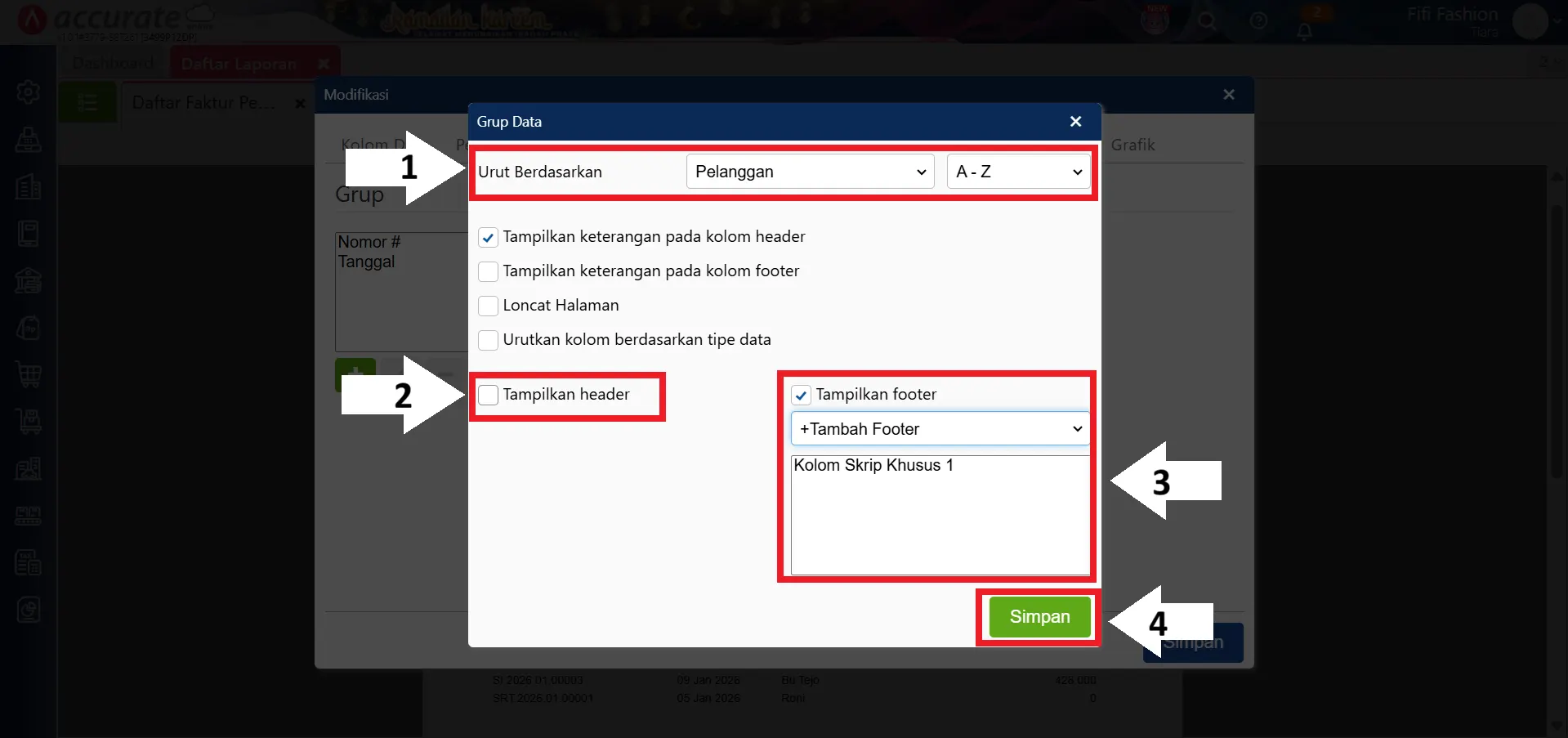 menampilkan jumlah faktur di laporan penjualan