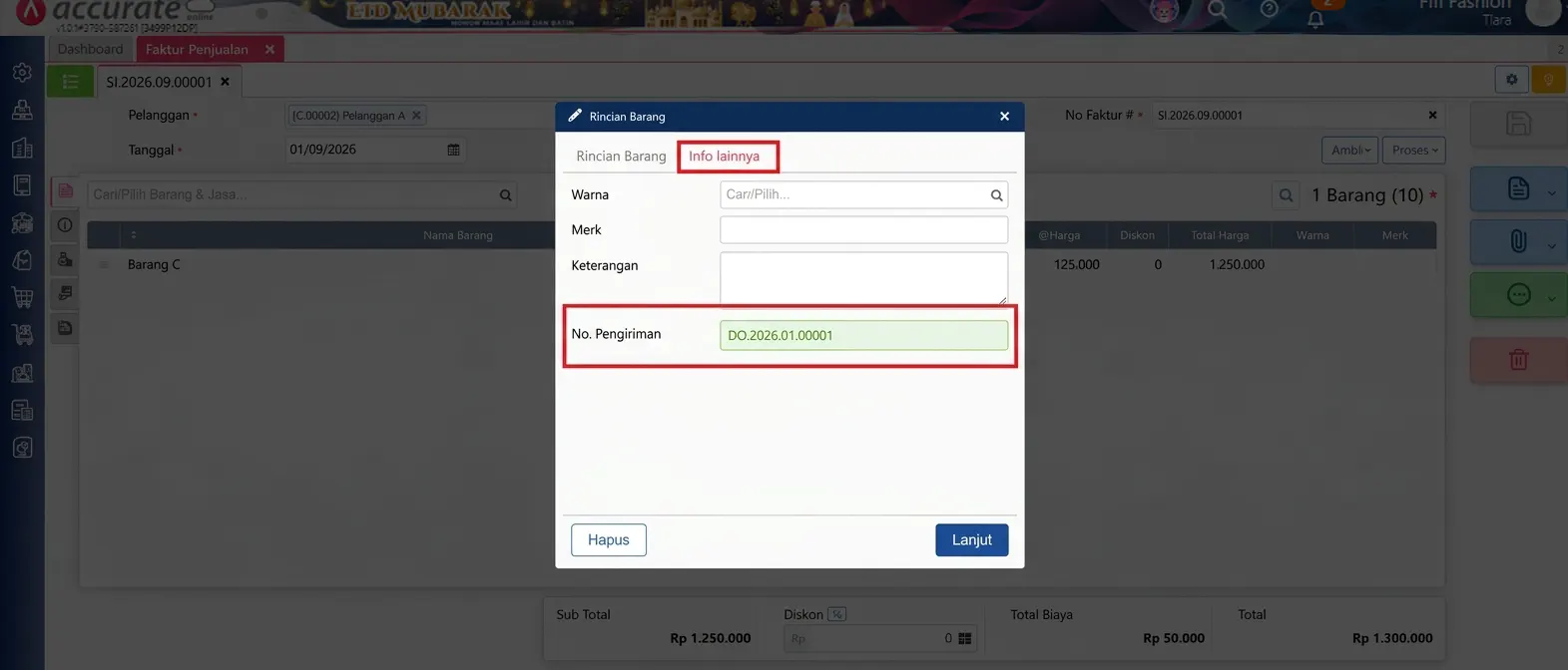 mengimpor faktur dari pengiriman pesanan