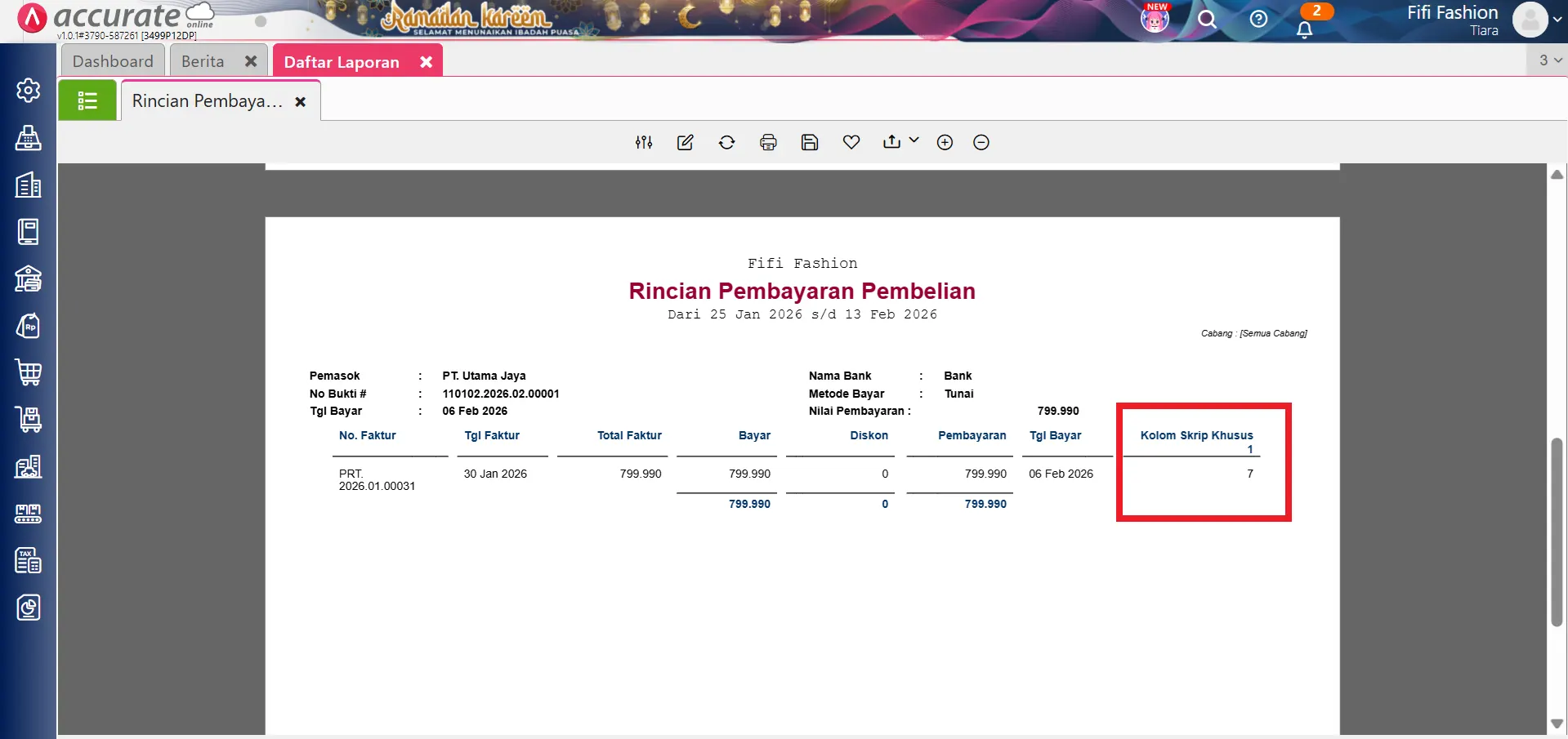 rentang hari bayar di laporan pembelian