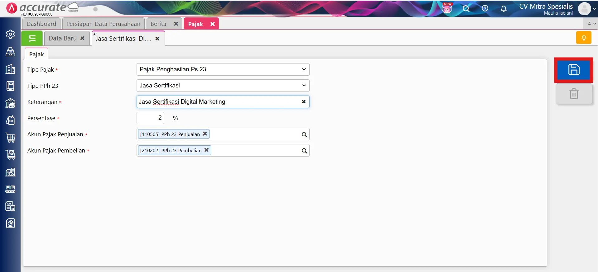 mencatat PPh 23 penjualan jasa