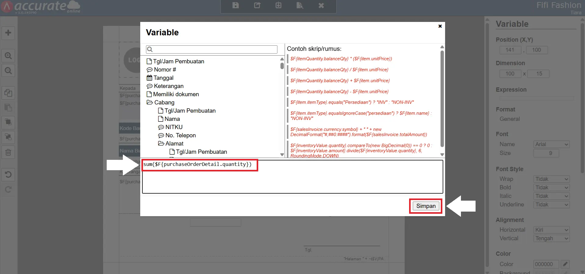 menampilkan total qty purchase order