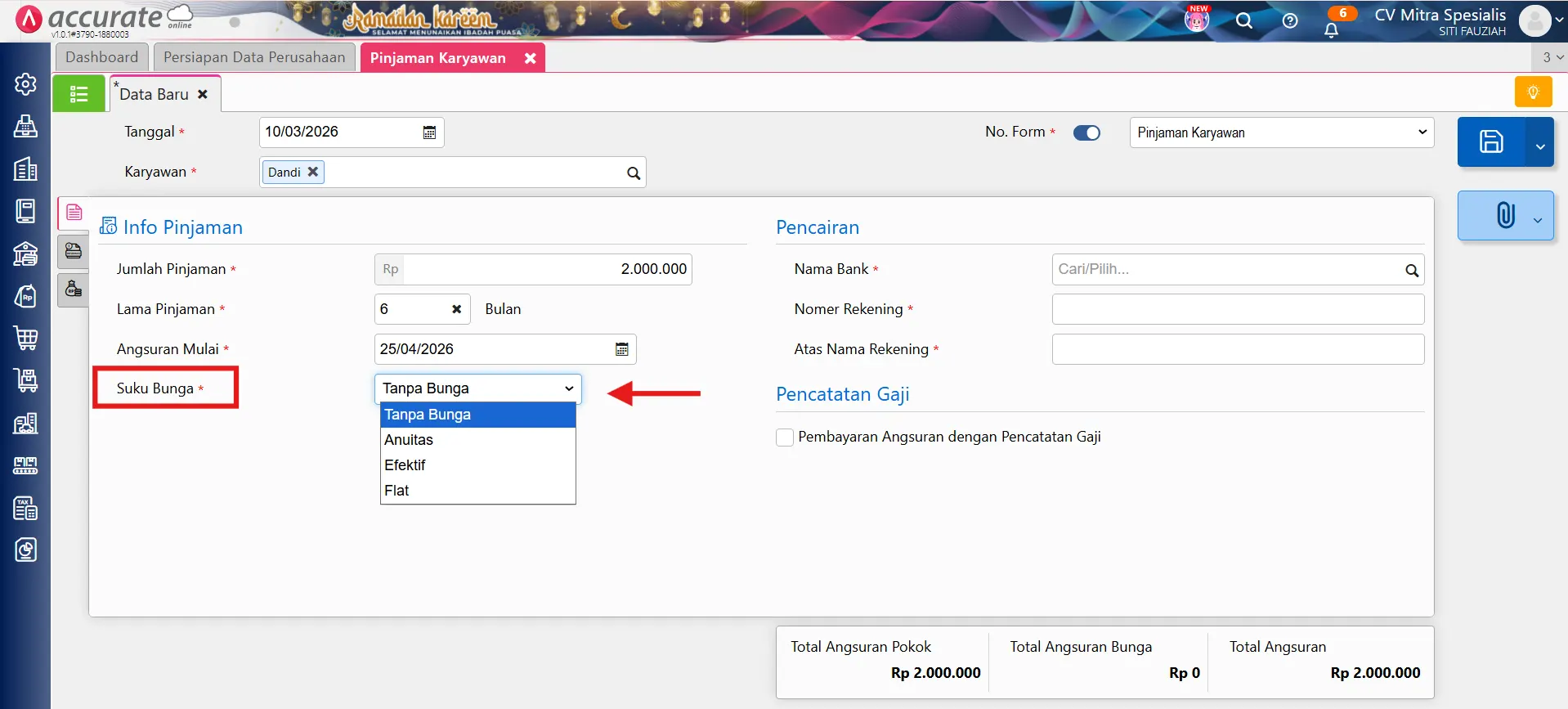 Fitur pinjaman karyawan