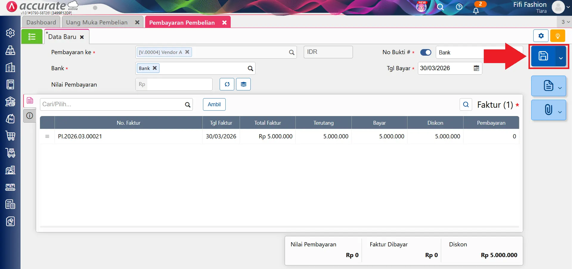 mencatat saldo awal uang muka pembelian
