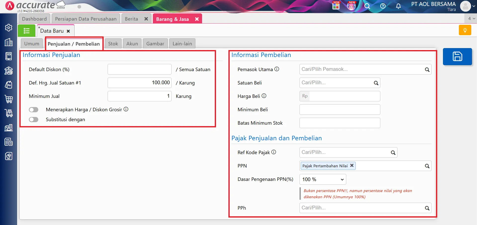 Mengisi data awal