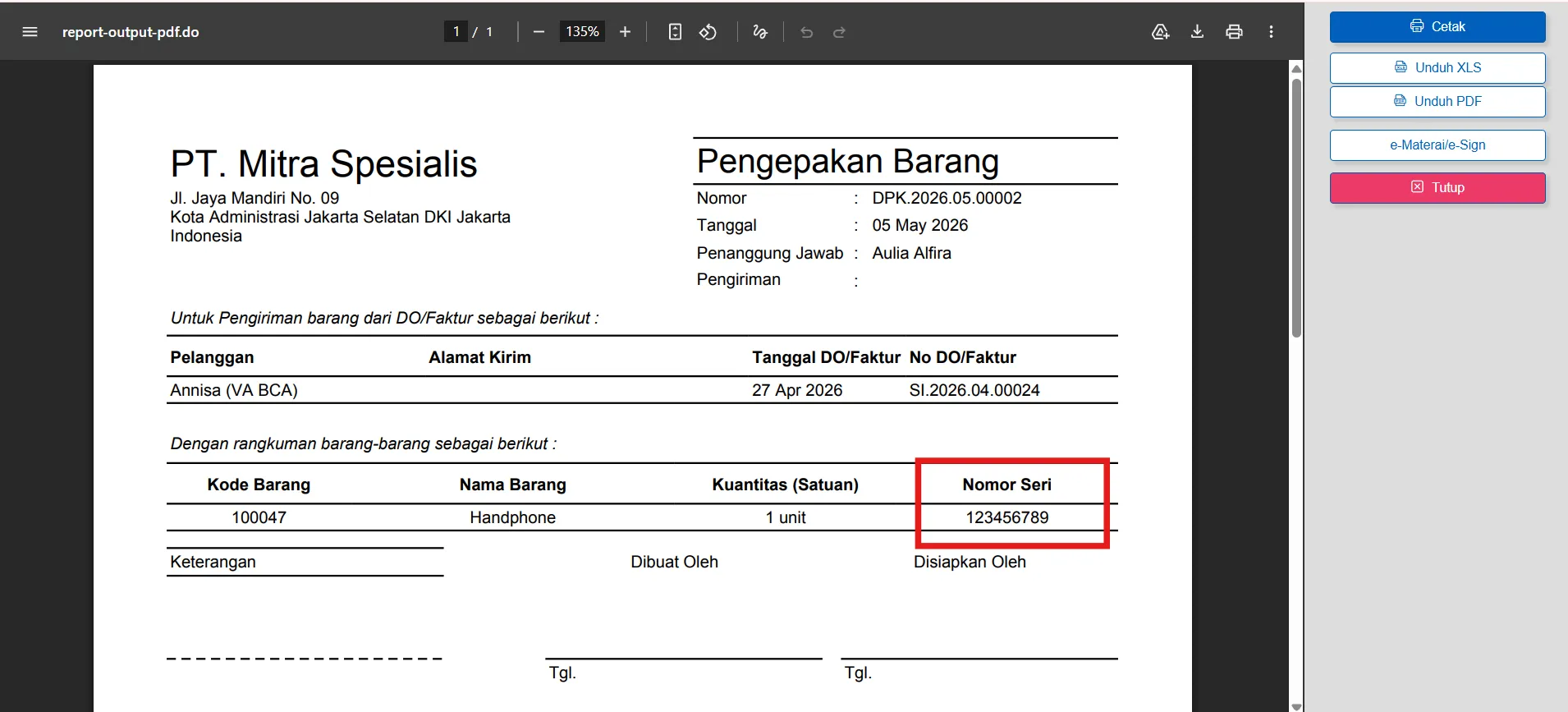 Nomor seri di desain cetakan pengepakan barang